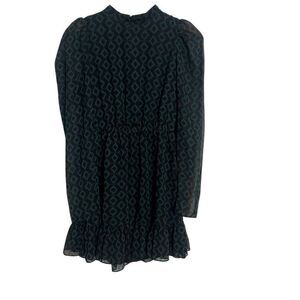 Zara Geometric Mock Neck Sheer Long Sleeve Mini Dress Green Black Size Small